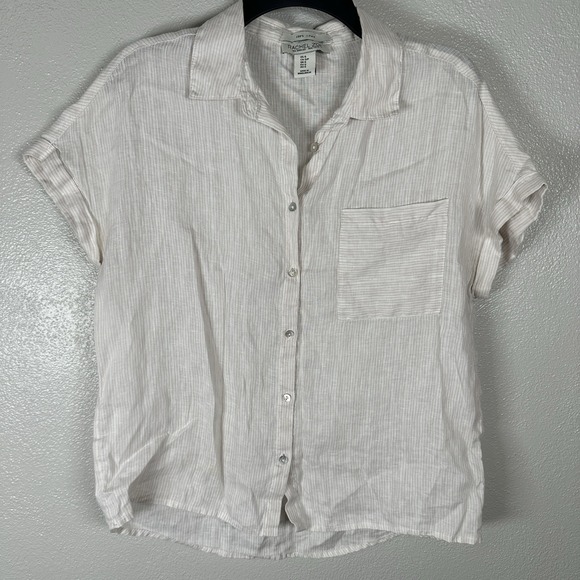Rachel Zoe Tops - Rachel Zoe Cropped Button Up Top Womens Small Beige Striped Boho Cottage Chic